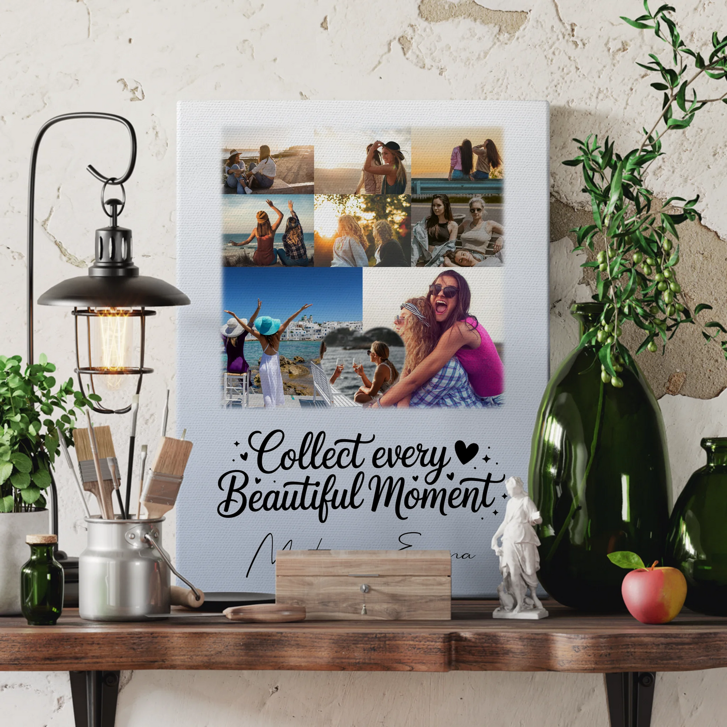 Personalisierte Leinwand Schwester mit 8 Fotos und 1 Herz Foto Geschenk für Geschwister