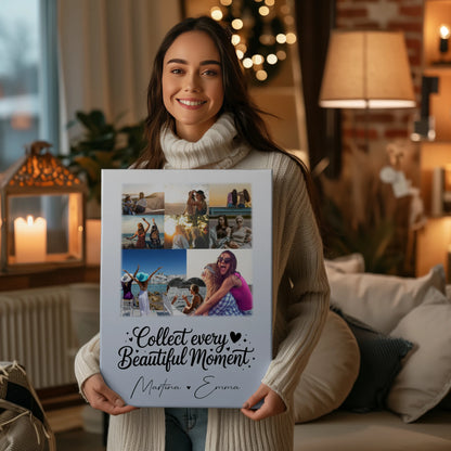 Personalisierte Leinwand Schwester mit 8 Fotos und 1 Herz Foto Geschenk für Geschwister