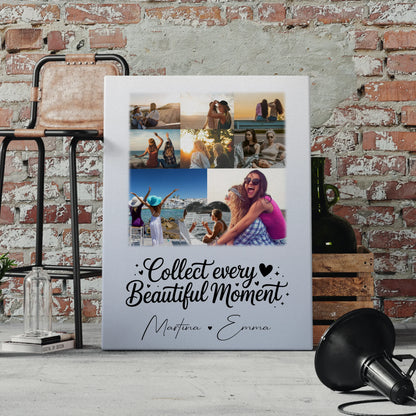 Personalisierte Leinwand Schwester mit 8 Fotos und 1 Herz Foto Geschenk für Geschwister