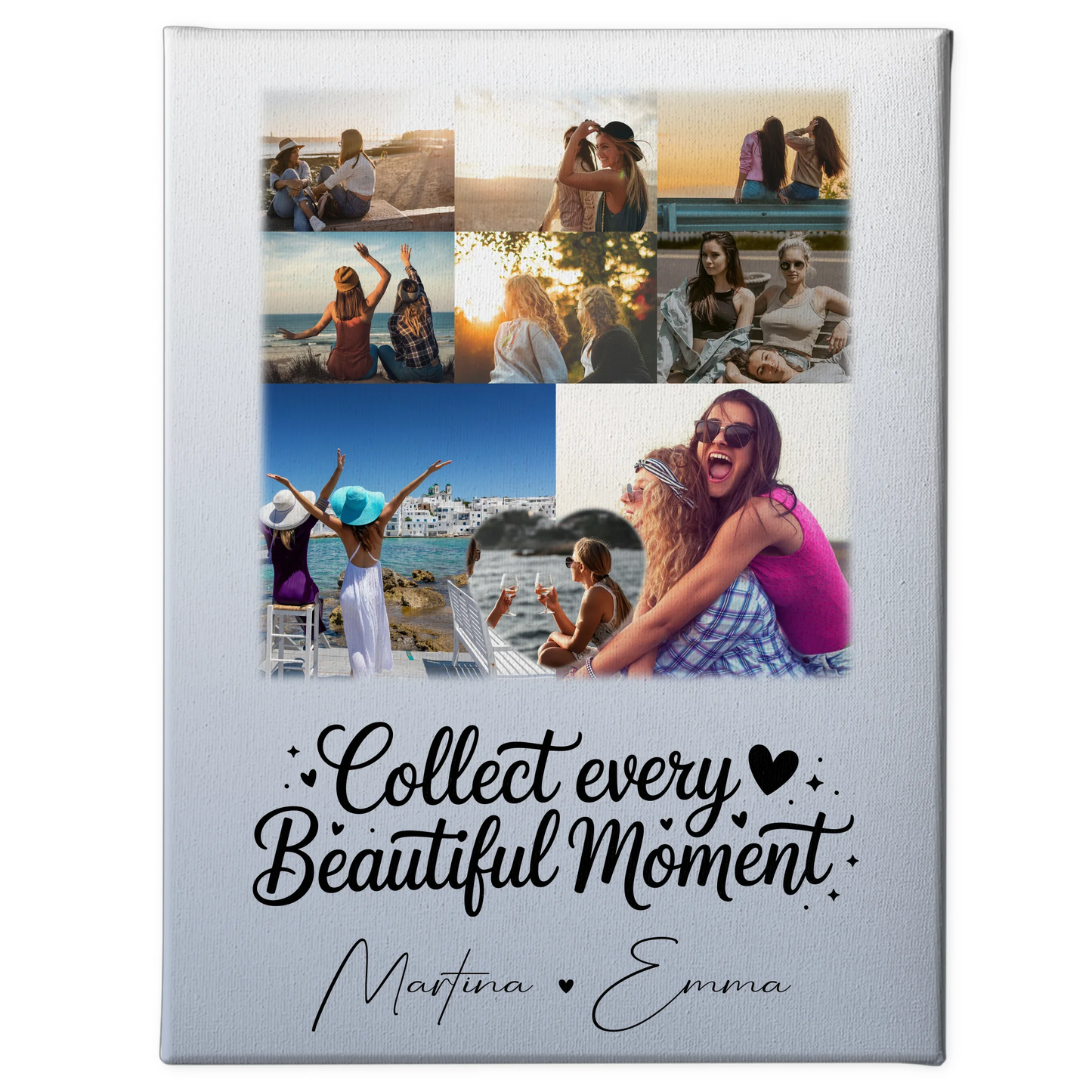 Personalisierte Leinwand Schwester mit 8 Fotos und 1 Herz Foto Geschenk für Geschwister