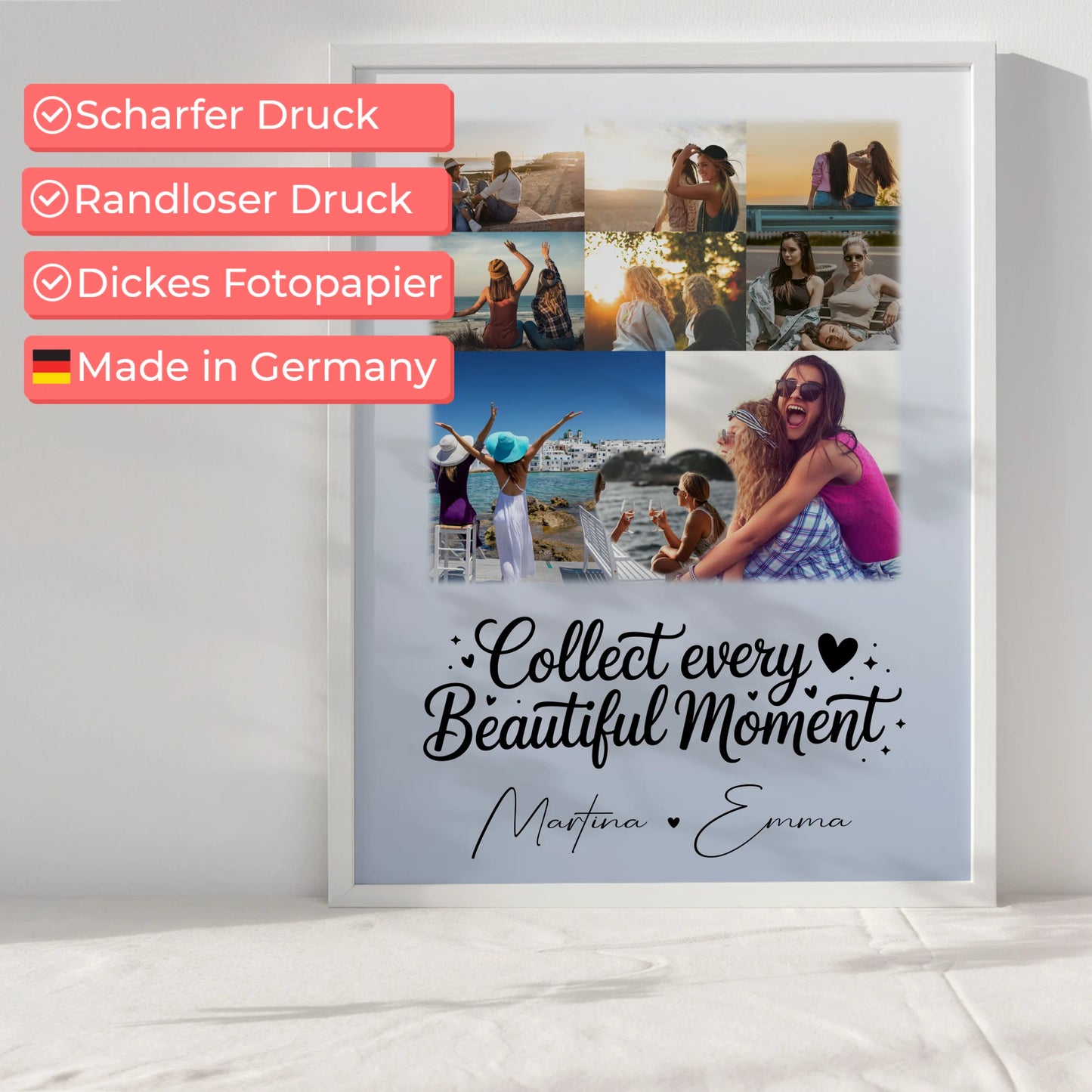 Geschwister Poster Personalisiert mit 8 Fotos & 1 Herz Foto als einzigartiges Geschenk