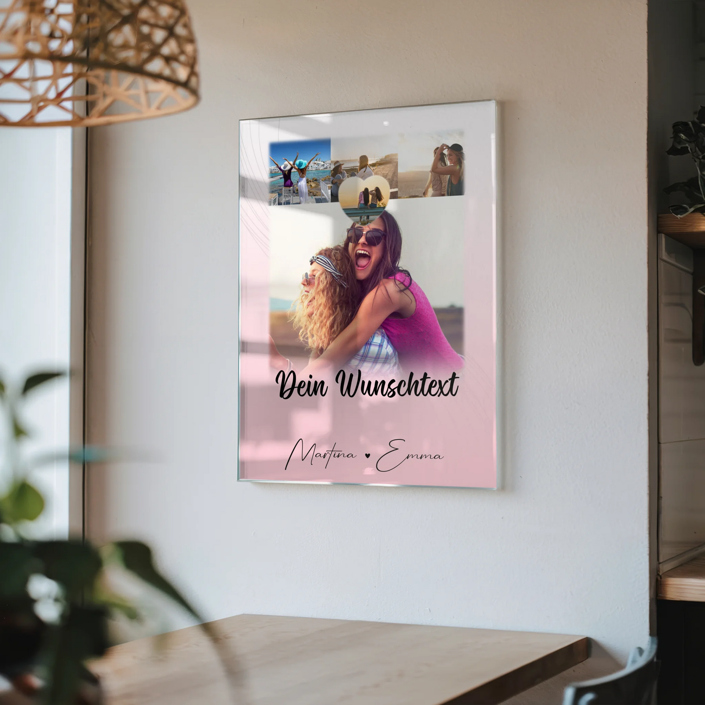 Personalisierte Foto Mit Acrylglas mit 4 Fotos 1 Kleines Herz Foto und Wunschtext für einzigartige Geschenke