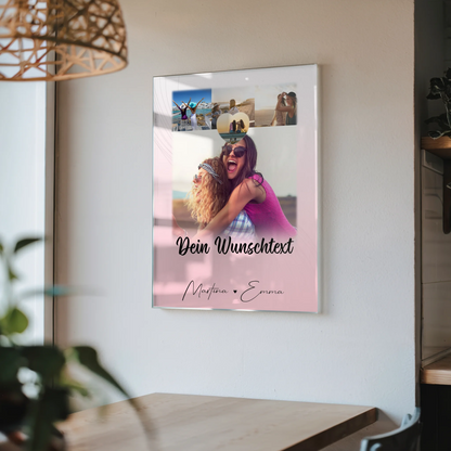 Personalisierte Foto Mit Acrylglas mit 4 Fotos 1 Kleines Herz Foto und Wunschtext für einzigartige Geschenke