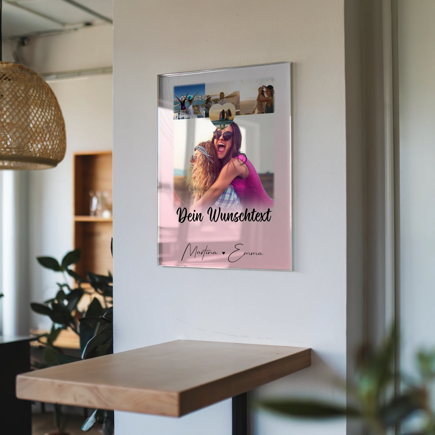 Personalisierte Foto Mit Acrylglas mit 4 Fotos 1 Kleines Herz Foto und Wunschtext für einzigartige Geschenke