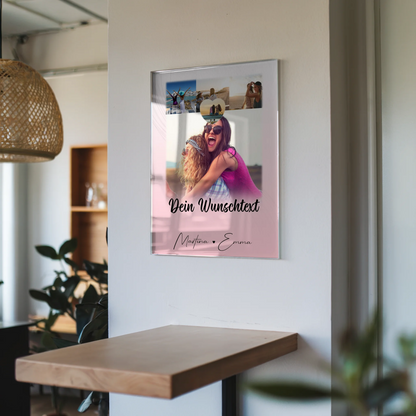 Personalisierte Foto Mit Acrylglas mit 4 Fotos 1 Kleines Herz Foto und Wunschtext für einzigartige Geschenke