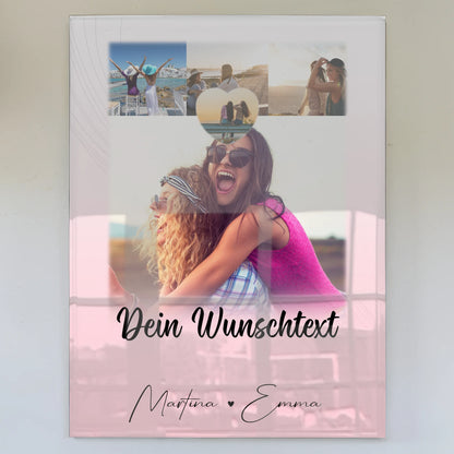 Personalisierte Foto Mit Acrylglas mit 4 Fotos 1 Kleines Herz Foto und Wunschtext für einzigartige Geschenke