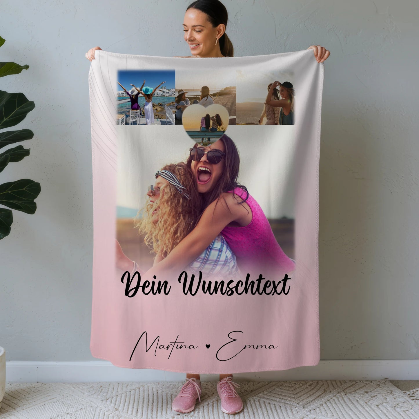 Personalisierte Decke für Schwester mit 4 Fotos 1 Kleines Herz Foto und Wunschtext 1