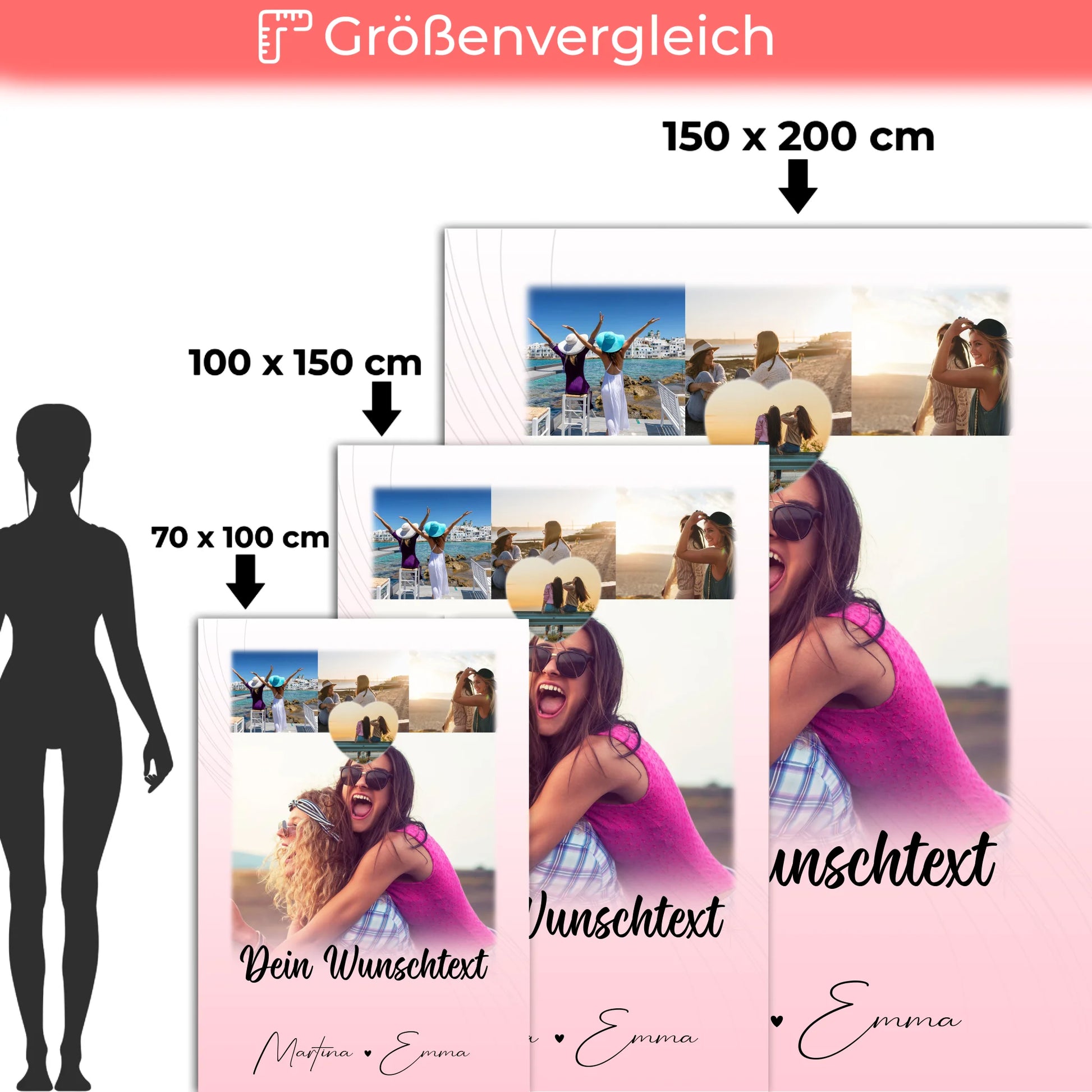 Personalisierte Decke für Schwester mit 4 Fotos 1 Kleines Herz Foto und Wunschtext 5