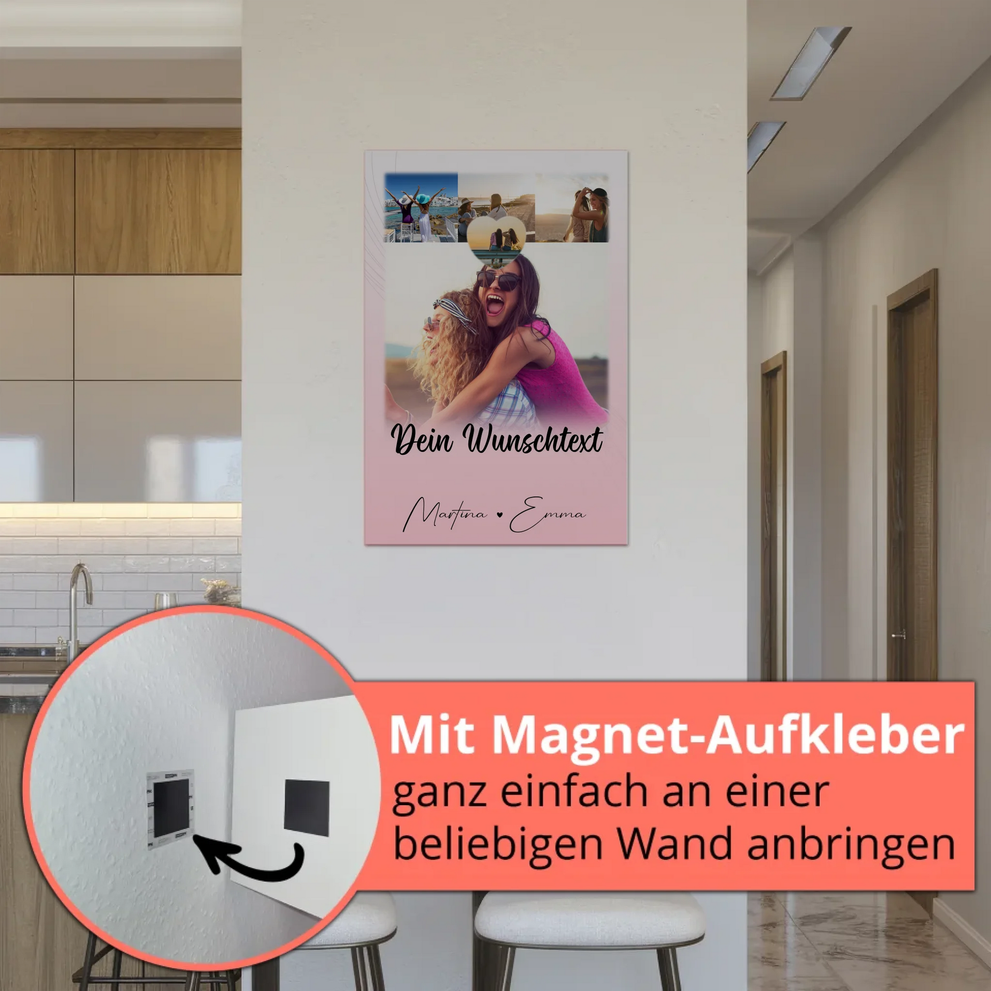 Personalisierbares Fotoboard Poster Magnetisch mit 4 Fotos 1 Herz Wunschtext Geschenk 5