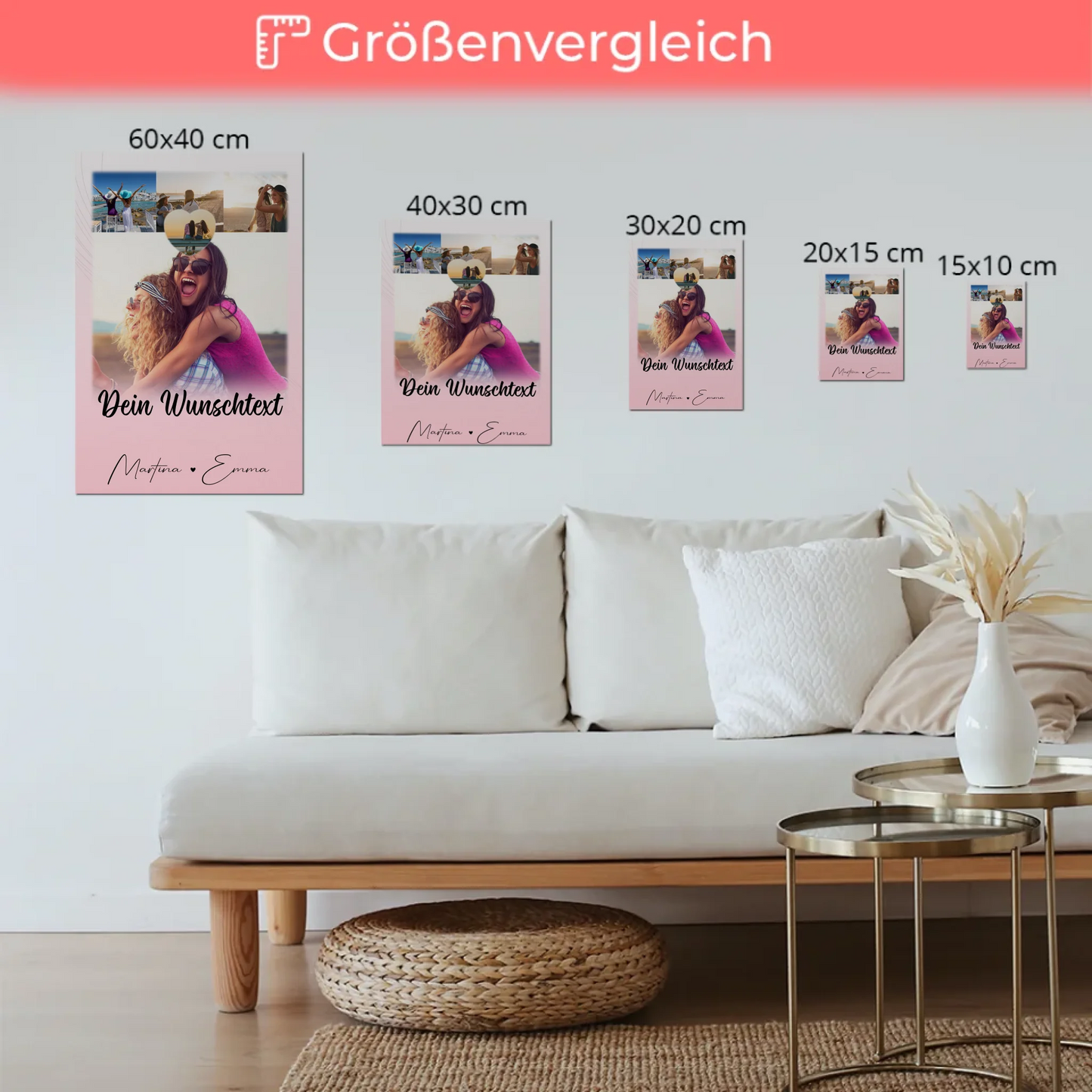 Personalisierbares Fotoboard Poster Magnetisch mit 4 Fotos 1 Herz Wunschtext Geschenk 6