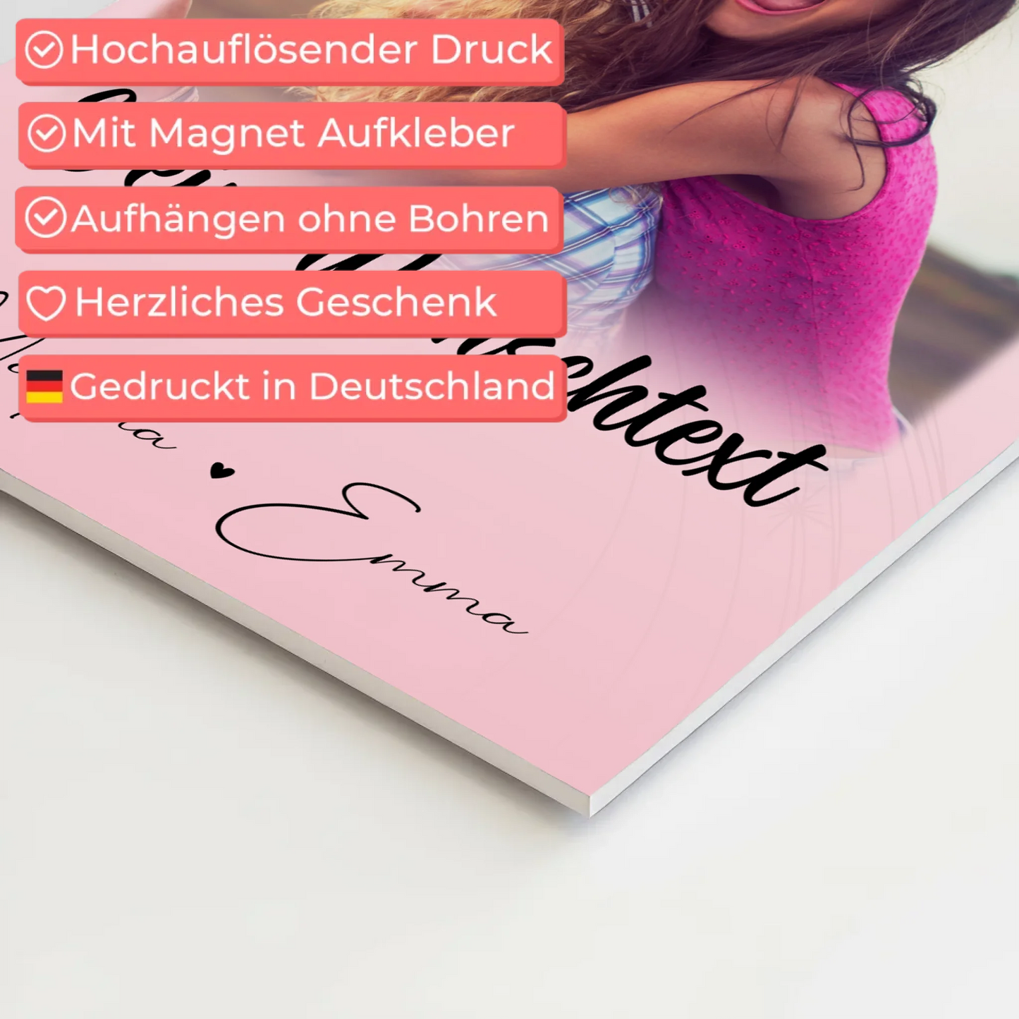 Personalisierbares Fotoboard Poster Magnetisch mit 4 Fotos 1 Herz Wunschtext Geschenk
