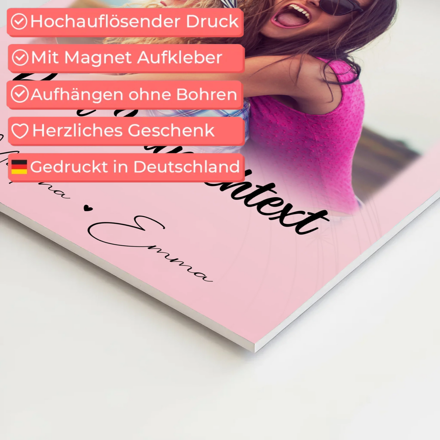 Personalisierbares Fotoboard Poster Magnetisch mit 4 Fotos 1 Herz Wunschtext Geschenk