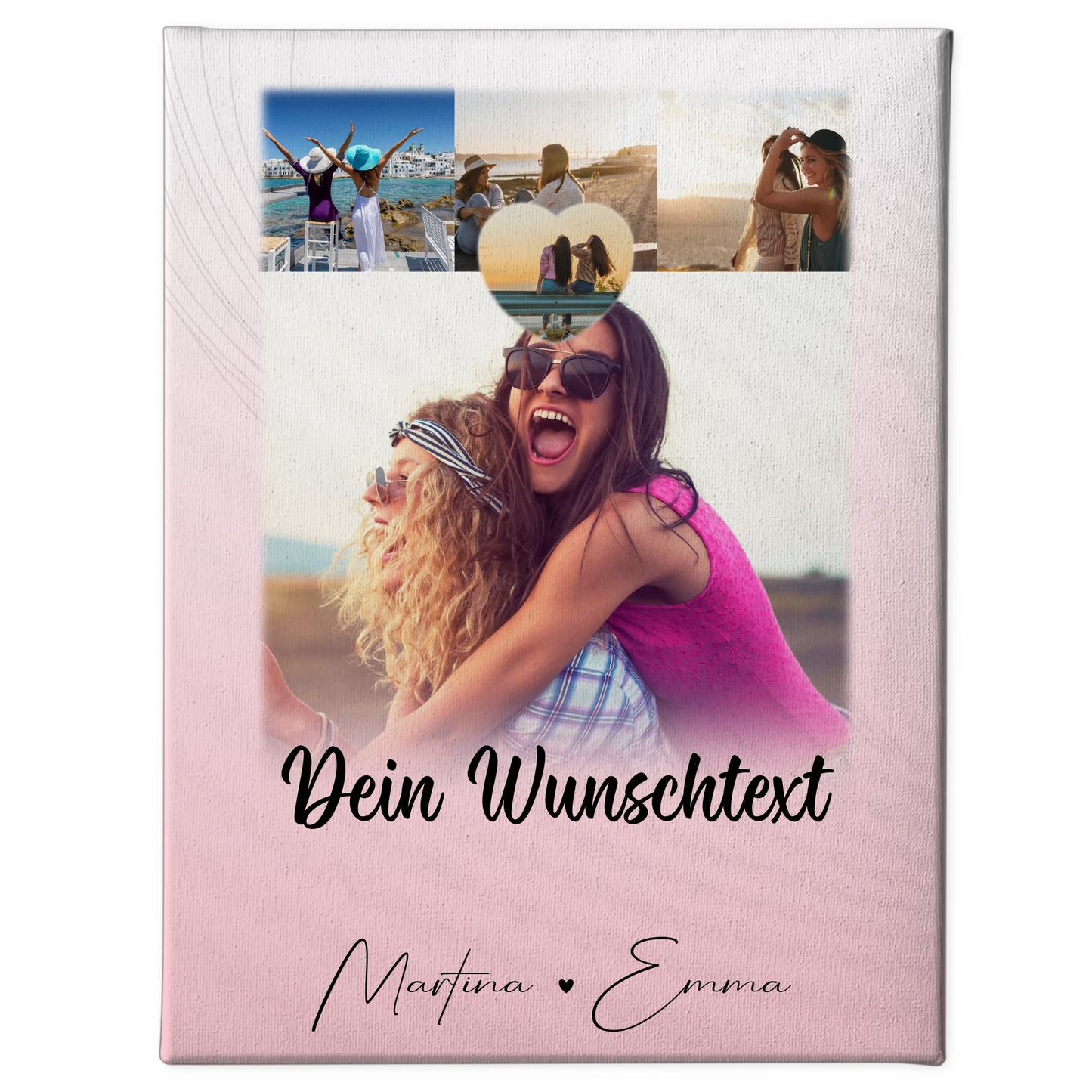Personalisierte Leinwand Schwester mit 4 Fotos 1 Kleines Herz Foto und Wunschtext