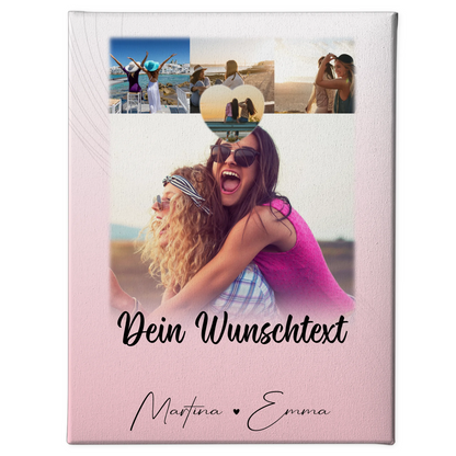 Personalisierte Leinwand Schwester mit 4 Fotos 1 Kleines Herz Foto und Wunschtext