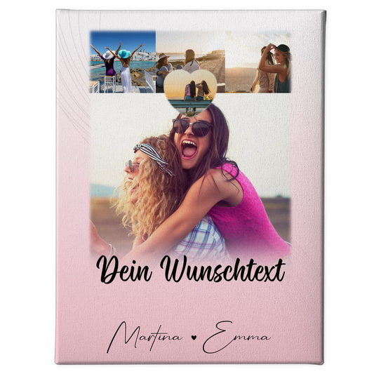 Personalisierte Leinwand Schwester mit 4 Fotos 1 Kleines Herz Foto und Wunschtext