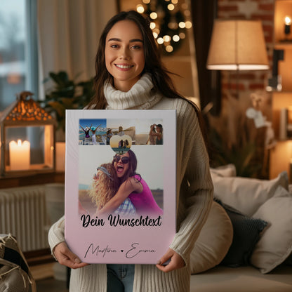 Personalisierte Leinwand Schwester mit 4 Fotos 1 Kleines Herz Foto und Wunschtext