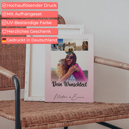 Personalisierte Leinwand Schwester mit 4 Fotos 1 Kleines Herz Foto und Wunschtext