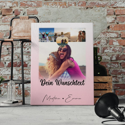 Personalisierte Leinwand Schwester mit 4 Fotos 1 Kleines Herz Foto und Wunschtext