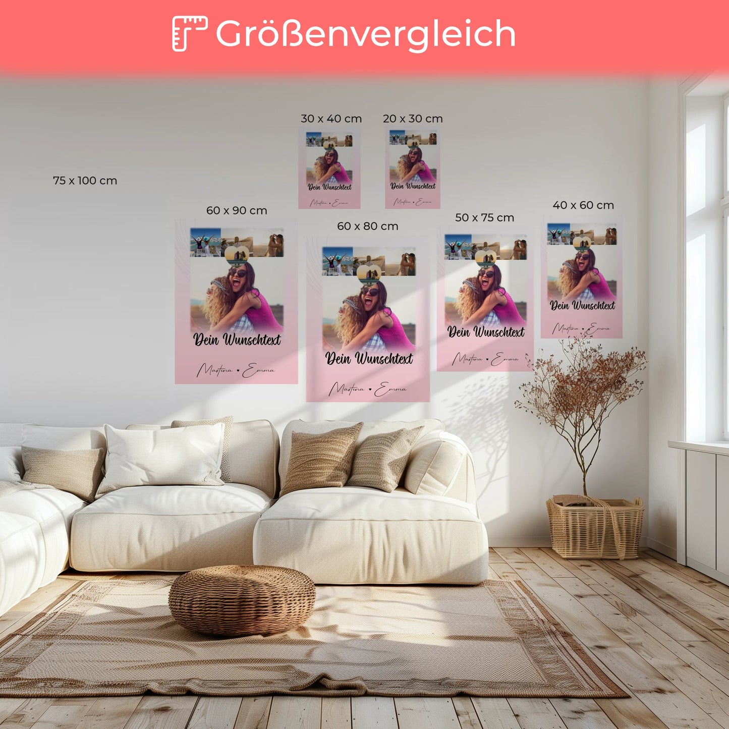 Personalisierte Leinwand Schwester mit 4 Fotos 1 Kleines Herz Foto und Wunschtext