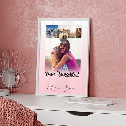 Geschwister Poster Personalisiert mit 4 Fotos 1 kleines Herz Foto und Wunschtext