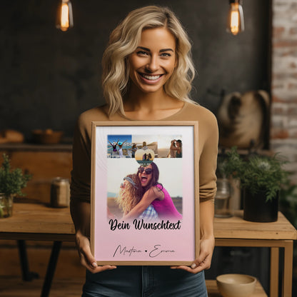 Geschwister Poster Personalisiert mit 4 Fotos 1 kleines Herz Foto und Wunschtext
