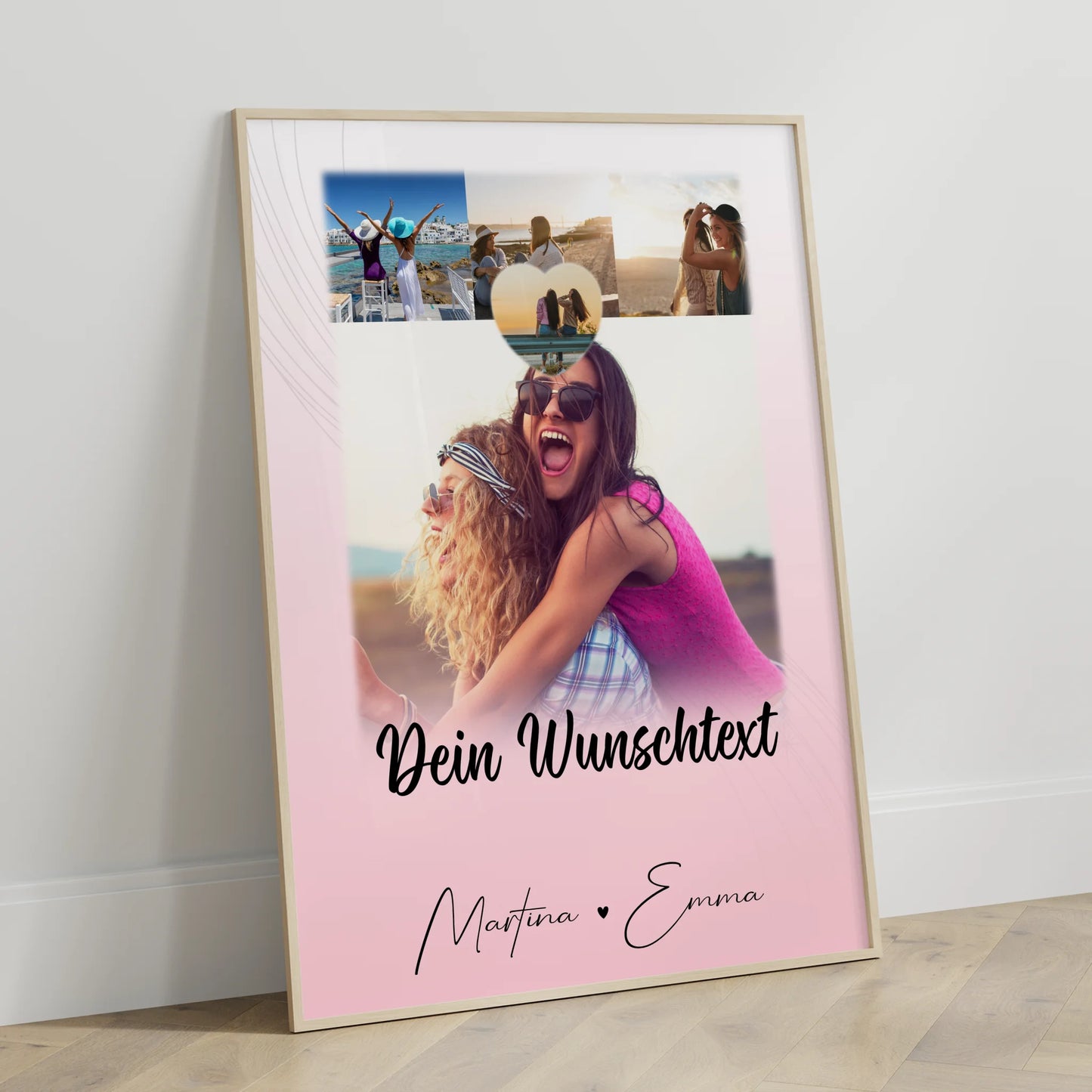 Geschwister Poster Personalisiert mit 4 Fotos 1 kleines Herz Foto und Wunschtext