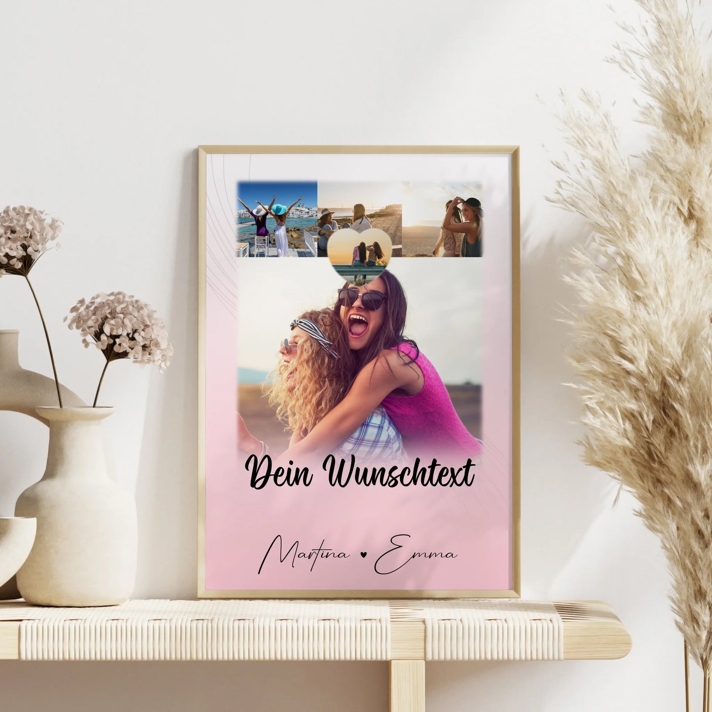 Geschwister Poster Personalisiert mit 4 Fotos 1 kleines Herz Foto und Wunschtext