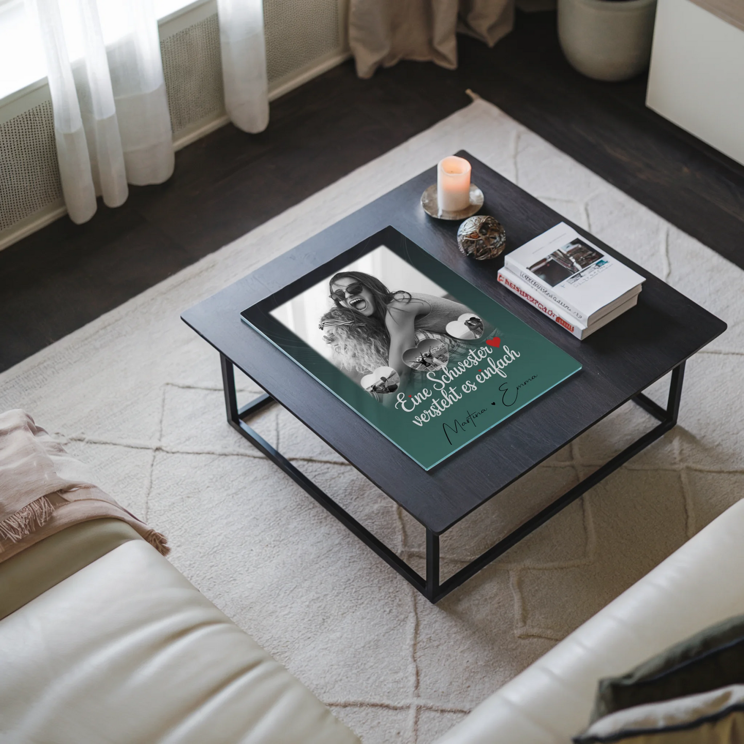 Personalisierte Foto Acrylglas mit 1 Foto und 3 kleine Herz Fotos für einzigartige Geschenke