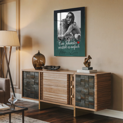 Personalisierte Foto Acrylglas mit 1 Foto und 3 kleine Herz Fotos für einzigartige Geschenke