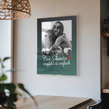 Personalisierte Foto Acrylglas mit 1 Foto und 3 kleine Herz Fotos für einzigartige Geschenke