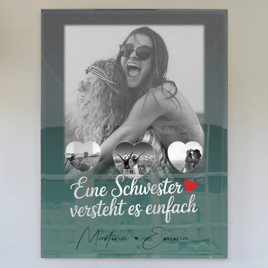 Personalisierte Foto Acrylglas mit 1 Foto und 3 kleine Herz Fotos für einzigartige Geschenke