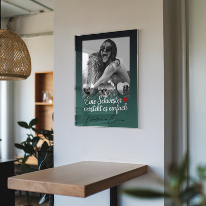 Personalisierte Foto Acrylglas mit 1 Foto und 3 kleine Herz Fotos für einzigartige Geschenke