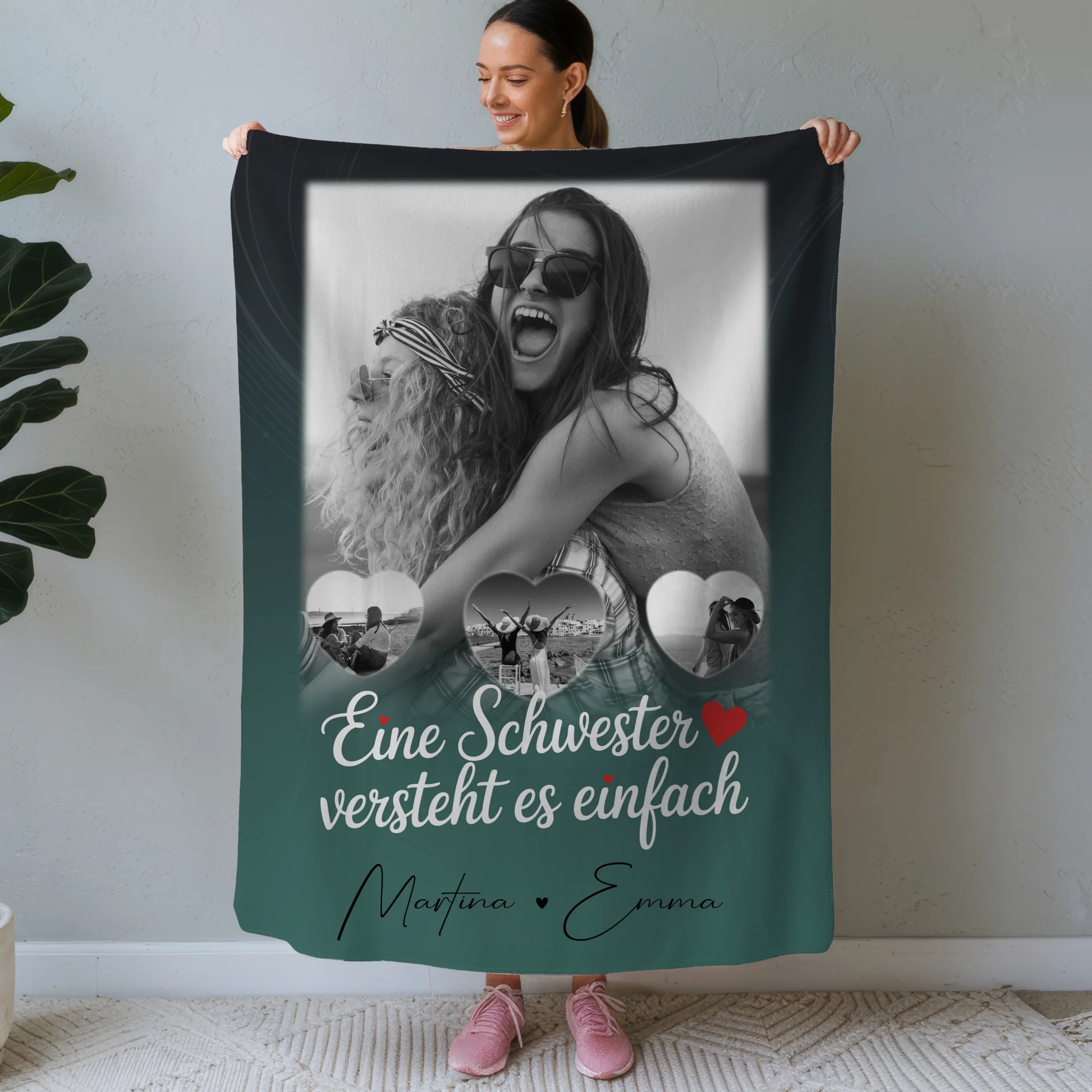Decke Mit Namen 1 Foto und 3 Kleine Herz Fotos personalisiertes Geschenk 1