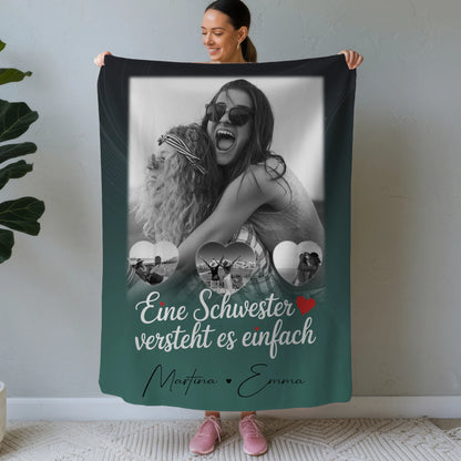 Decke Mit Namen 1 Foto und 3 Kleine Herz Fotos personalisiertes Geschenk 1