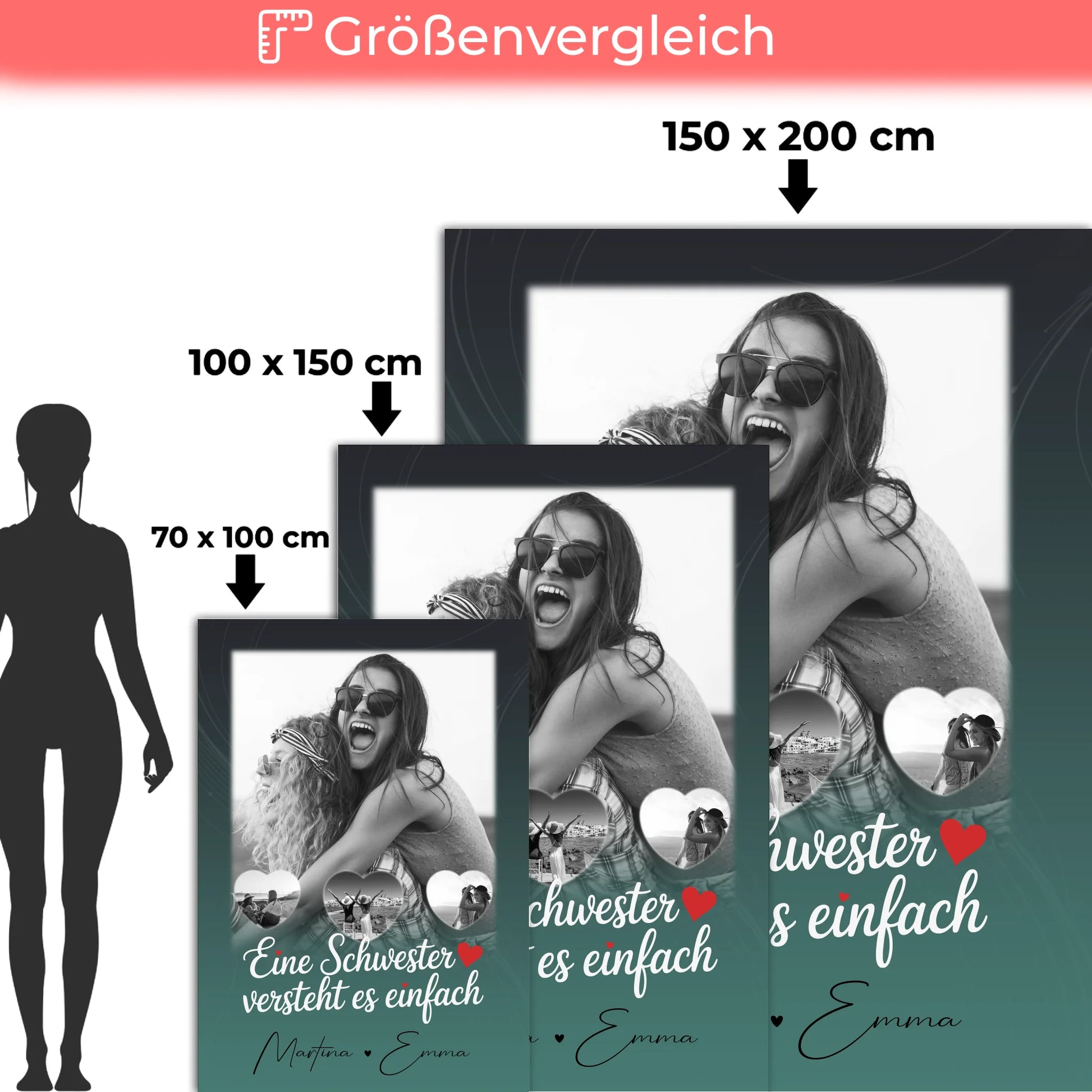 Decke Mit Namen 1 Foto und 3 Kleine Herz Fotos personalisiertes Geschenk 5