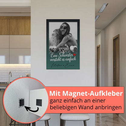 Magnetposter Fotoboard mit 1 Foto und 3 kleinen Herz Fotos personalisiertes Geschenk 5