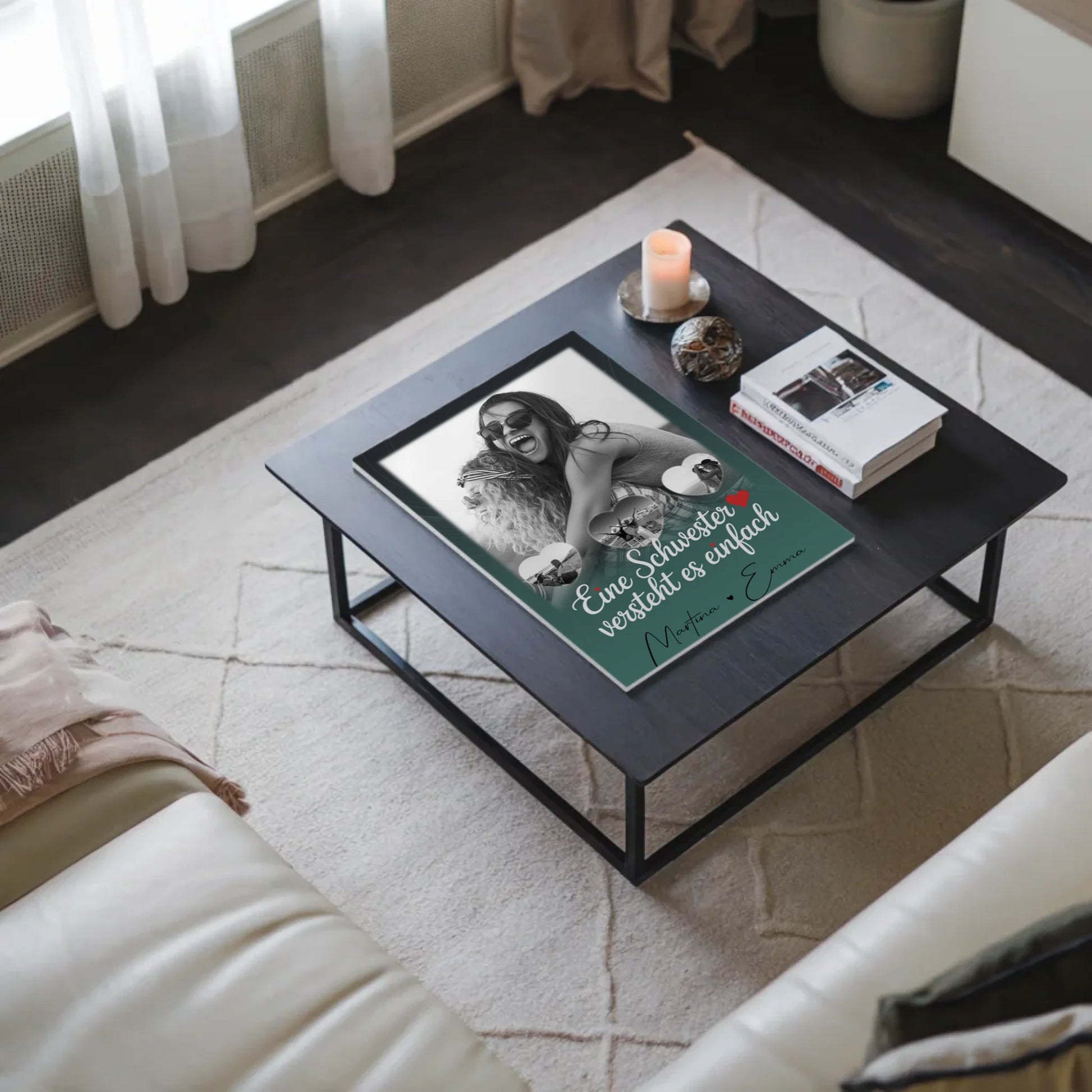 Magnetposter Fotoboard mit 1 Foto und 3 kleinen Herz Fotos personalisiertes Geschenk 3