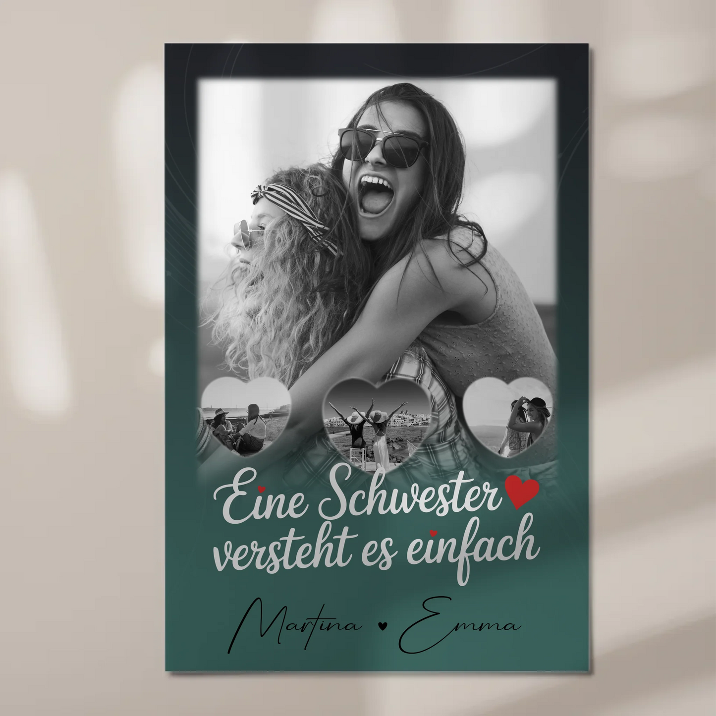 Magnetposter Fotoboard mit 1 Foto und 3 kleinen Herz Fotos personalisiertes Geschenk 1