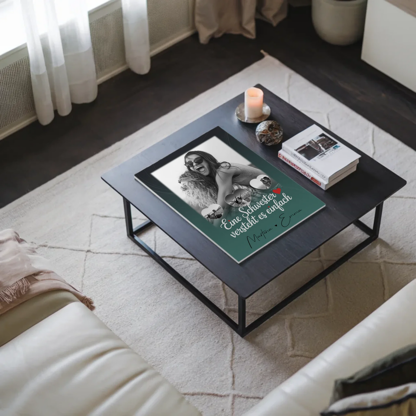 Magnetposter Fotoboard mit 1 Foto und 3 kleinen Herz Fotos personalisiertes Geschenk 9