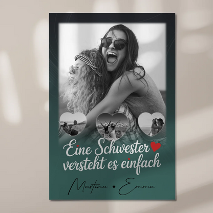 Magnetposter Fotoboard mit 1 Foto und 3 kleinen Herz Fotos personalisiertes Geschenk