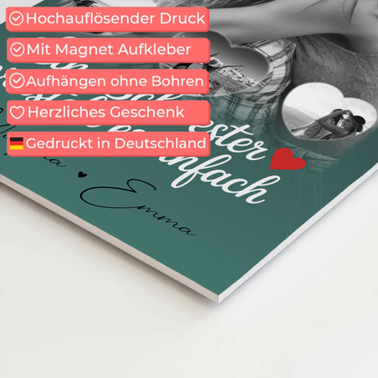 Magnetposter Fotoboard mit 1 Foto und 3 kleinen Herz Fotos personalisiertes Geschenk