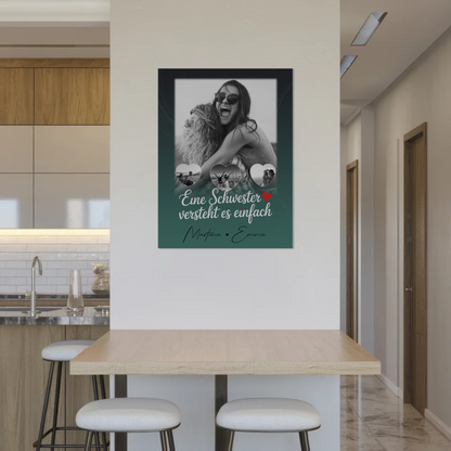 Magnetposter Fotoboard mit 1 Foto und 3 kleinen Herz Fotos personalisiertes Geschenk