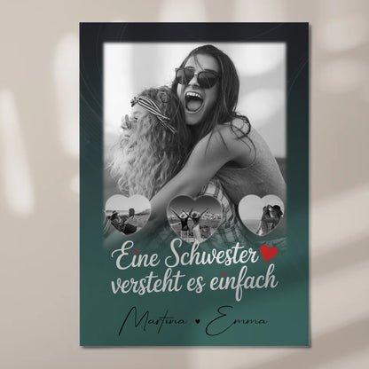Magnetposter Fotoboard mit 1 Foto und 3 kleinen Herz Fotos personalisiertes Geschenk