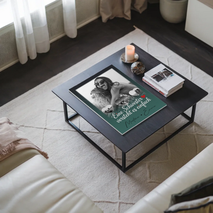 Magnetposter Fotoboard mit 1 Foto und 3 kleinen Herz Fotos personalisiertes Geschenk