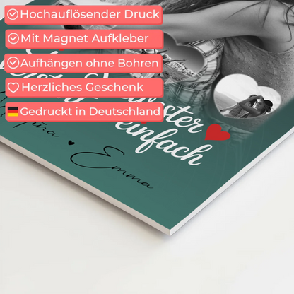 Magnetposter Fotoboard mit 1 Foto und 3 kleinen Herz Fotos personalisiertes Geschenk