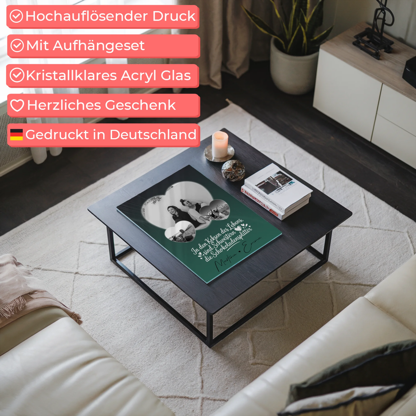 Personalisierte Foto Mit Acrylglas mit 3 Herz Fotos für besondere Geschenke