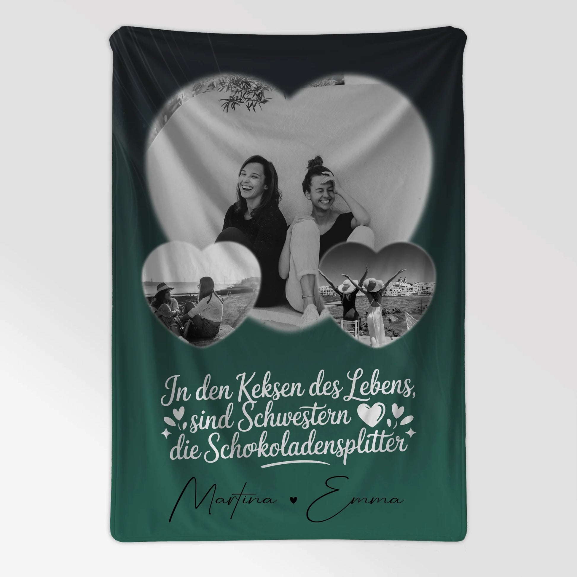 Personalisierte Kuscheldecke Mit Namen und 3 Herz Fotos für besondere Geschenke 7