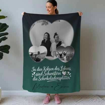 Personalisierte Kuscheldecke Mit Namen und 3 Herz Fotos für besondere Geschenke 1