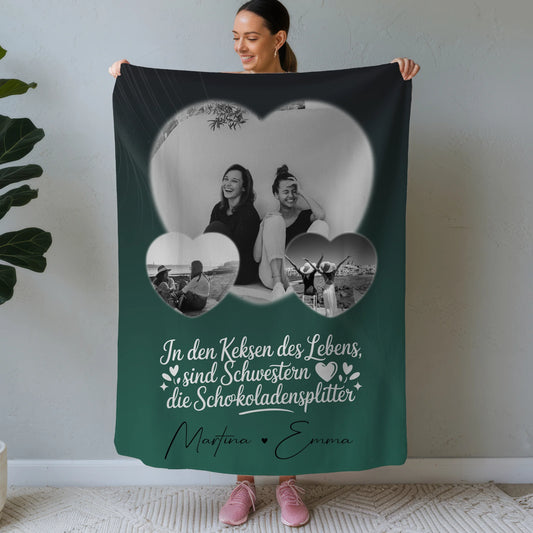 Personalisierte Kuscheldecke Mit Namen und 3 Herz Fotos für besondere Geschenke 1