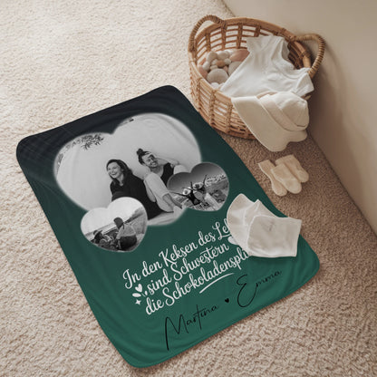 Personalisierte Kuscheldecke Mit Namen und 3 Herz Fotos für besondere Geschenke 2